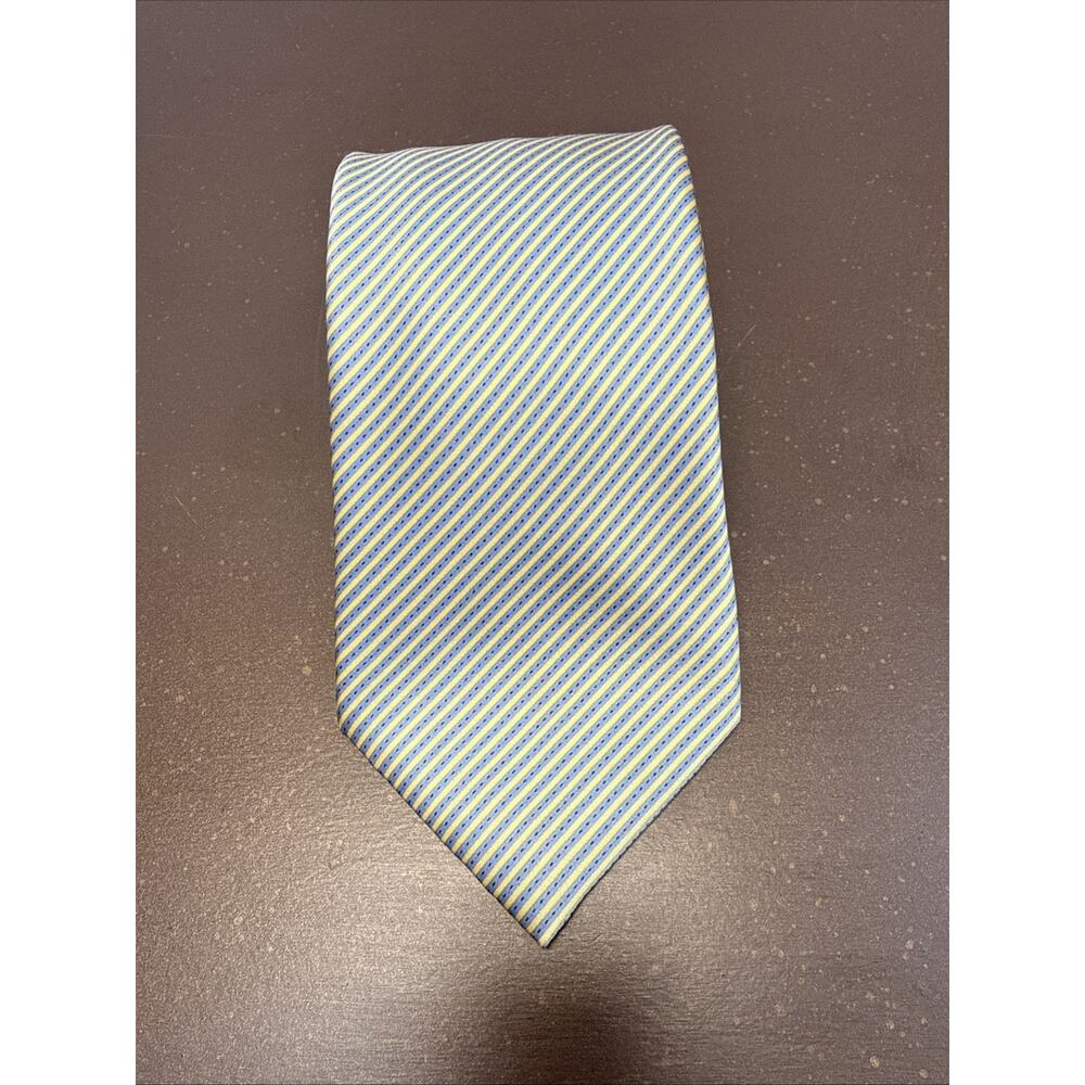 STEFANO RICCI Luxury Collection Silk Necktie ITALY Striped Yellow Blue Mens Tie